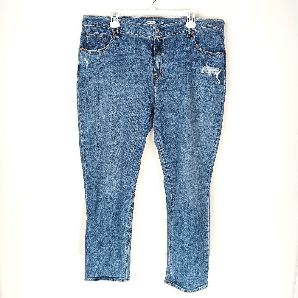 OLD NAVY Women’s Distressed Ripped Boyfriend Jeans Blue Size 16 Grunge